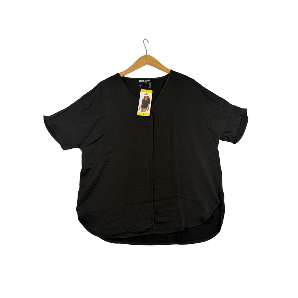 DKNY Jeans Womens Black V-Neck Short Sleeve Blouse Top Size S NWT 1673715